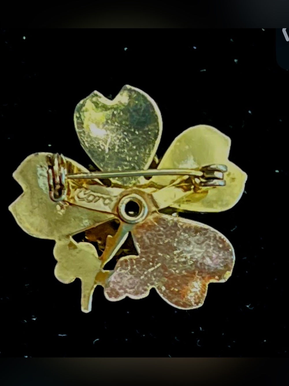 Coro Gold-Tone White Enamel Floral Brooch with Pink Rhinestones - Picture 2 of 5